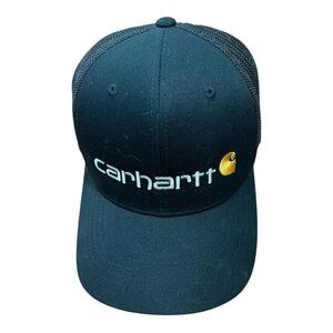 Carhartt Men's Rugged Flex Fitted Canvas Black Mesh-Back Logo Graphic Cap